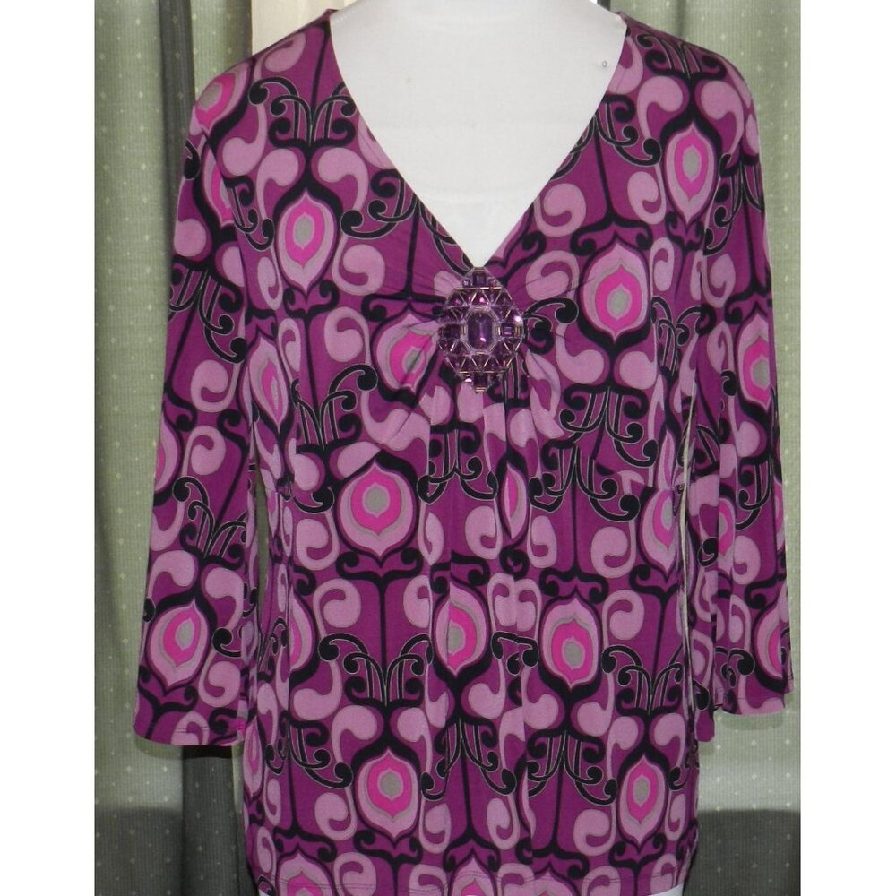 Apt.9 Woman size 1X pull over purple medallion beaded top stretch blend plus siz